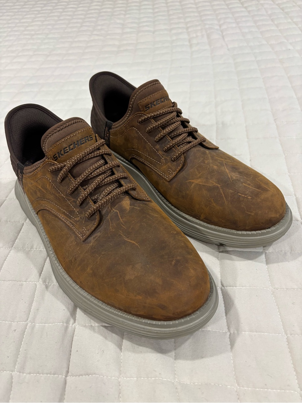 Skechers Garza Gervin Slip-Ins Brown Leather Men’s US 12 Extra Wide (4E)